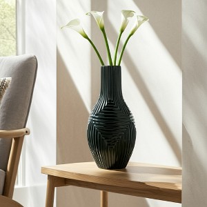 Ceramic Vase with Geometric Ribbed Detail - Modern Decorative Accent Piece - Sculptural Texture - Contemporary Silhouette for Eye-Catching Display - 1 of 4