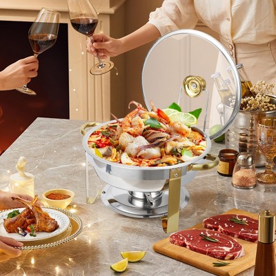 MilleLoom Chafing Dish Buffet Set , 5QT Food Servers and Warmers Stainless Steel Round Chafing Dishes with Glass Lid & Lid Holder for Parties