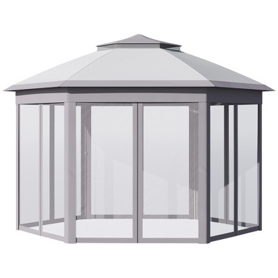 Outsunny 13'x11' Pop Up Gazebo, Double Roof Canopy Tent with Zippered Sidewalls, Height Adjustable and Carrying Bag, Event Tent for Patio , Gray