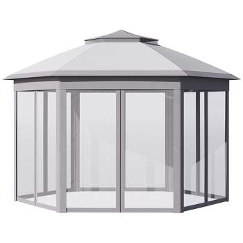 Outsunny 13'x11' Pop Up Gazebo, Double Roof Canopy Tent with Zippered Mesh Sidewalls, Height Adjustable and Carrying Bag, Event Tent for Patio Garden Backyard