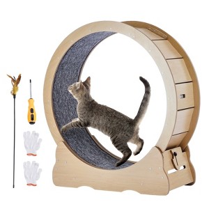 VEVOR Cat Exercise Wheel, Large Cat Treadmill Wheel for Indoor Cats, 35.8 inch Cat Running Wheel with Detachable Carpet and Cat Teaser, Beige - 1 of 4