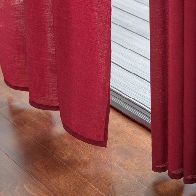 Maroon Faux Belgian Flax Semi-Sheer Window Curtain Panels 52 x 84 Inches