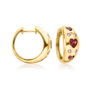 Ross-Simons 2.10 ct. t.w. Multi-Gemstone Heart Station Hoop Earrings in 18kt Gold Over Sterling - 1 of 3