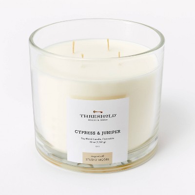 40oz Clear Glass Cypress & Juniper Candle White - Threshold™ designed with Studio McGee: Soy Wax Blend, 70hr Burn Time