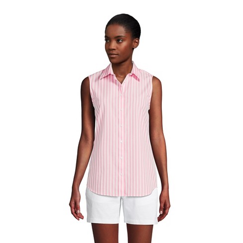 Lands' End Women's Tall Wrinkle Free No Iron Sleeveless Shirt - X Large  Tall - Salt Washed Pink Stripe : Target
