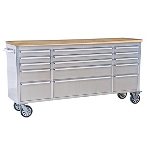 72" Rolling Tool Chest with 15 Drawers - Heavy-Duty Steel & Rubber Wood Workbench on Wheels, Drawer Liners for Warehouse Repair Shop - 1 of 4