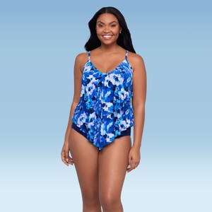 Trimshaper Women's Ronnie Two Tier Ruffle Tankini Swimsuit Top - 1 of 3
