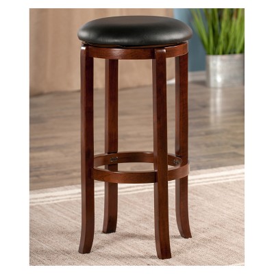Elegant Transitional 30" Swivel Bar Stool in Walnut & Black Leather