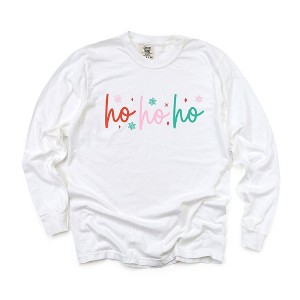 Simply Sage Market Women's Ho Ho Ho Colorful Long Sleeve Garment Dyed Tee - 1 of 4