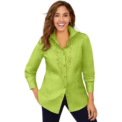 Jessica London Women's Plus Size Wrinkle-Free Stretch Poplin Shirt