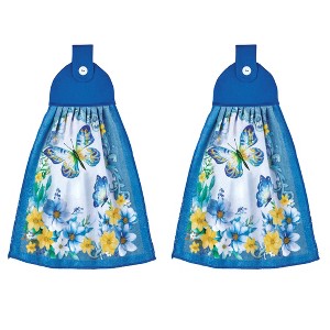 Collections Etc Blue Butterfly and Floral Hanging Kitchen Towels - Set of 2 Blue - 1 of 3