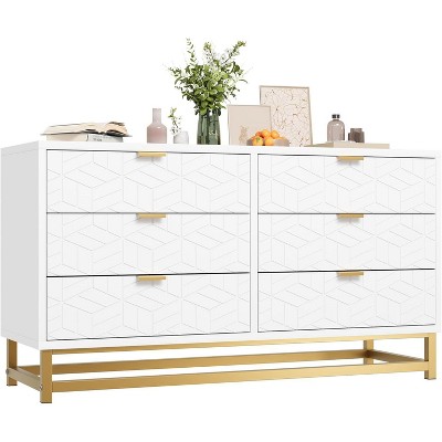 Dresser for Bedroom, 6 Drawer Dresser Organizer with Golden Metal Handle and Legs,Black
