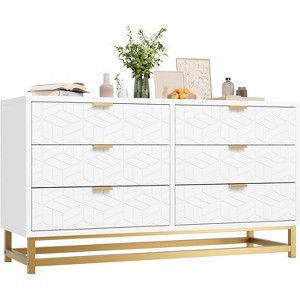 Dresser for Bedroom, 6 Drawer Dresser Organizer with Golden Metal Handle and Legs,Black - 1 of 4