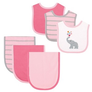 Hudson Baby Infant Girl Cotton Bib and Burp Cloth Set 6pk, Elephant, One Size - 1 of 1