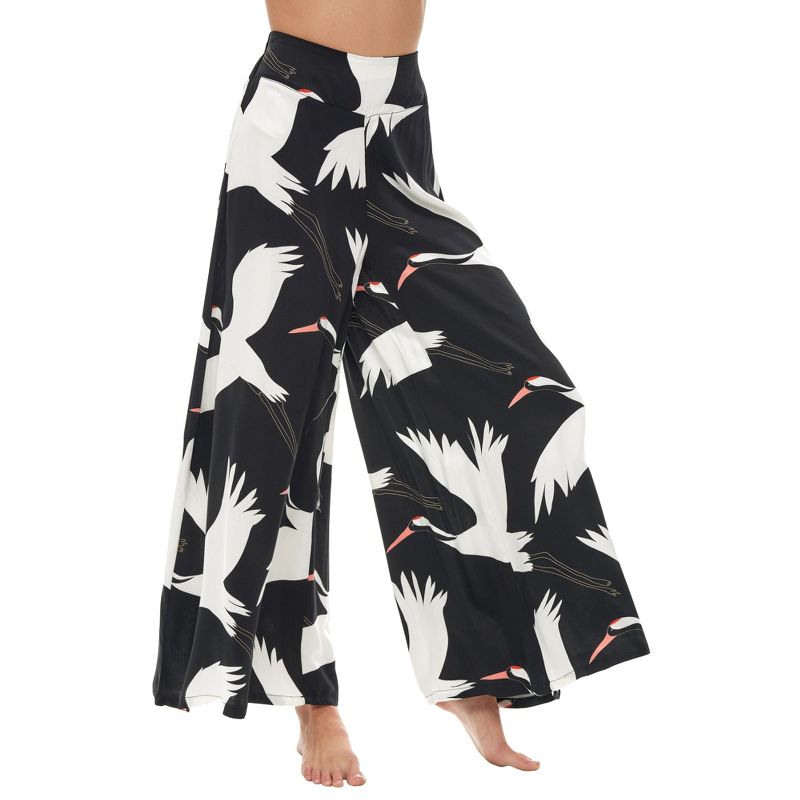 Womens Wide Leg Palazzo Lounge Pants Lightweight Loose Casual Pajama Cranes Tropical, 1 of 6