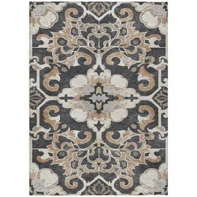 HomeRoots 10' X 14' Charcoal And Taupe Damask Washable Indoor Outdoor Area Rug