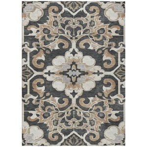 HomeRoots 9' X 12' Charcoal And Taupe Damask Washable Indoor Outdoor Area Rug - 1 of 4