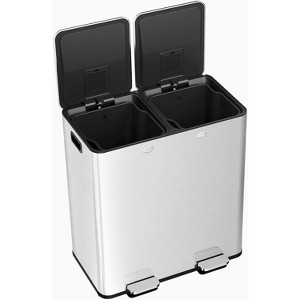 60L/16 Gal Dual Compartment Trash Can - Stainless Steel Step Bin w/ Removable Baskets & Lid - Kitchen/Office Waste Bin - 1 of 4