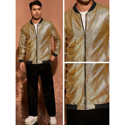 Мужские куртки INSPIRE CHIC Men's Long Sleeve Full Zip Up Party Shiny Holographic Bomber Jackets Golden Small — фото 3
