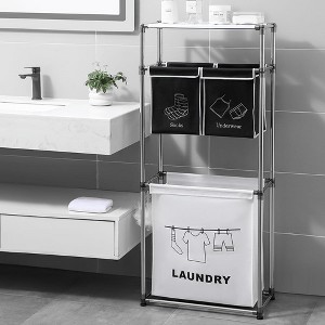 Laundry Basket, Laundry Hampers With Wide Shelves, Metal Hooks, 3 Pull-Out Oxford Bags, Storage Rack Laundry Sorter For Bathroom, Bedroom, Laundry - 1 of 4