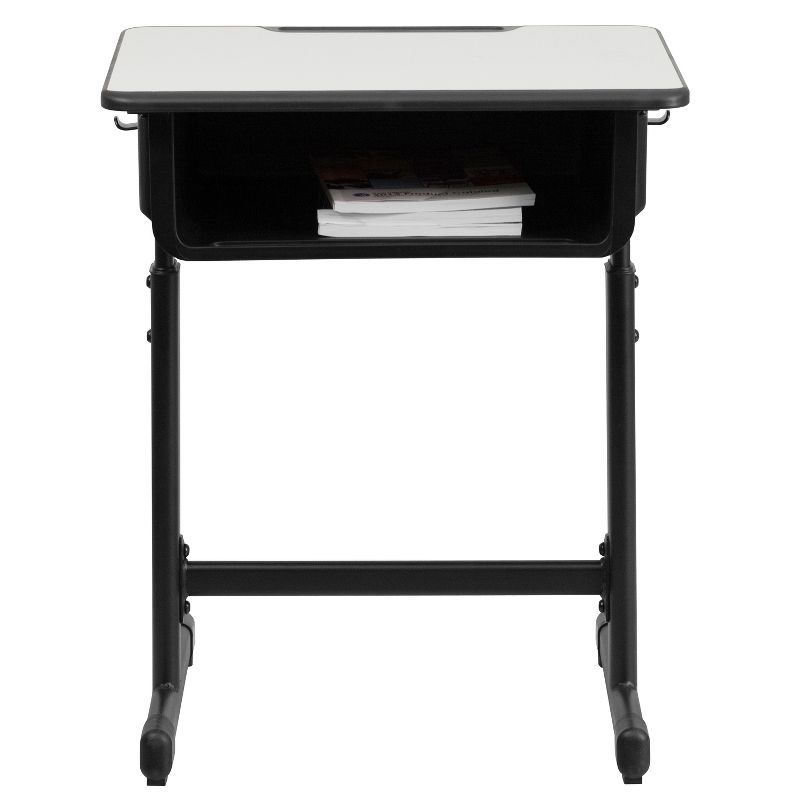 Emma and Oliver Grey Student Desk with Adjustable Height Black Pedestal Frame, 4 of 15