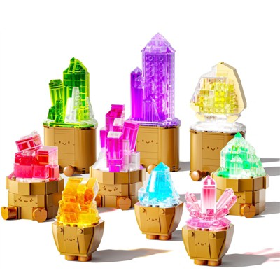 CUBIMANA 9 Packs Colorful Rock Flower Plants Collection Building Set for Adults and Kids Aged 12+