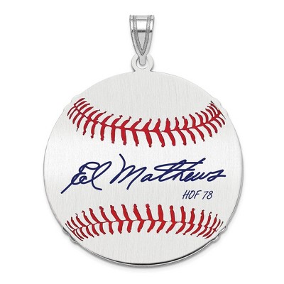 Black Bow Jewelry Sterling Silver Eddie Mathews Signature LG Enamel Baseball Pendant
