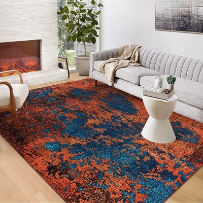 Washable Rug Modern Rug Contemporary Abstract Colorful Rug Ultra-Thin Indoor Carpet