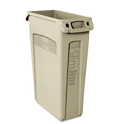 Rubbermaid Commercial Slim Jim Receptacle w/Venting Channels Rectangular Plastic 23gal Beige