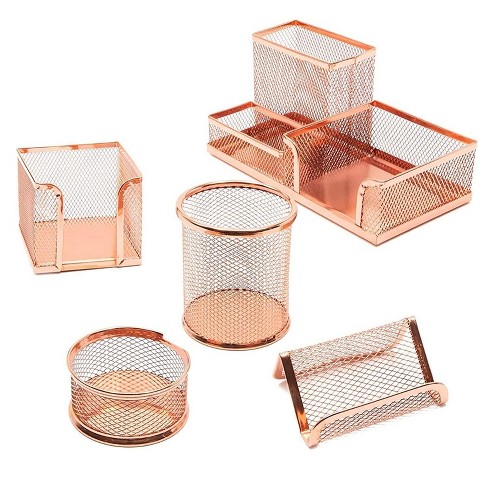 Paper Junkie Rose Gold Desk Organizer Set for Home and Office Supplies, Accessories with Pen, Pencil, Business Card, Note, and Clip Holders - image 1 of 4