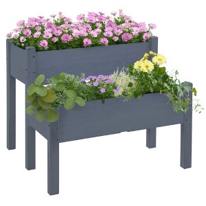34"x34"x28" Raised Garden Bed 2-Tier Wooden Planter Box for Backyard, Patio to Grow Vegetables, Herbs and Flowers - 1 of 4