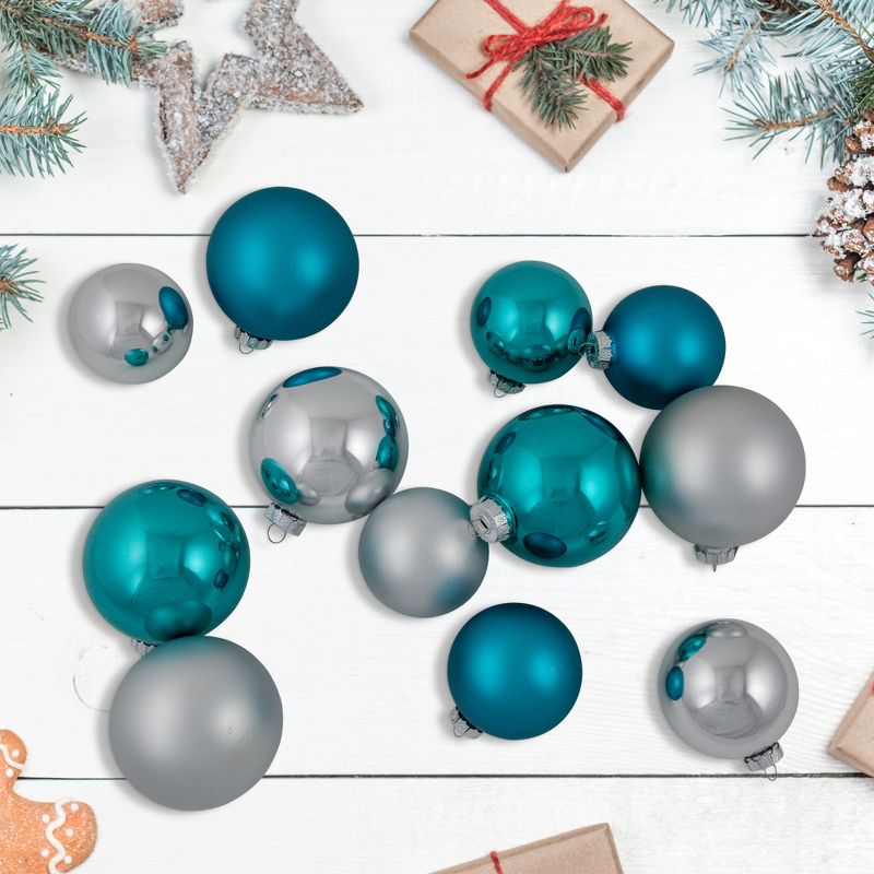 Northlight 72ct Turquoise Blue and Silver 2-Finish Glass Christmas Ball Ornaments 4" (100mm), 2 of 6