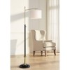 Possini Euro Design Modern Downbridge Floor Lamp 64" Tall Black Brass Metal Linen Drum Shade for Living Room Reading Bedroom Home - 2 of 4