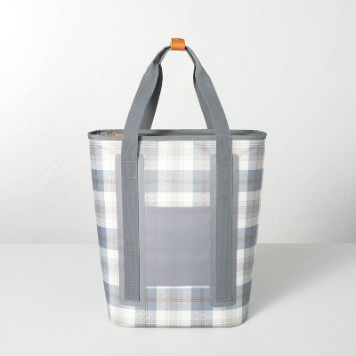 Portable 19qt Insulated Fall Tartan Plaid Backpack Cooler Blue/Gray/Cream - Hearth & Hand™ with Magnolia
