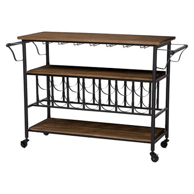 Bradford Rustic Industrial Style Antique Black & Metal Distressed Wood Mobile Kitchen Bar Serving Wine Cart - Baxton Studio