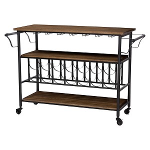 Bradford Industrial Antique Black Distressed Wood Bar Cart: Glass Racks, Towel Holders - Baxton Studio - 1 of 4