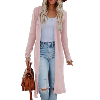 Womens Cardigan Knee Length Ribbed Open Front Cardigan Lightweight Sweater Jacket