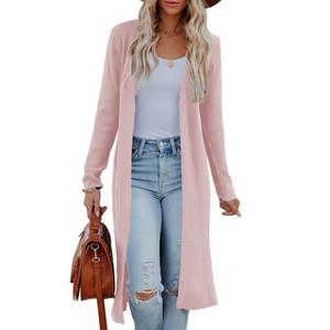 Womens Cardigan Knee Length Ribbed Open Front Cardigan Lightweight Sweater Jacket - 1 of 4