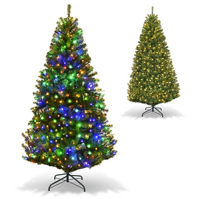Costway 4/5/6/7/8/9 Ft Pre-Lit Artificial Christmas Tree Hinged 100/150/350/500/750/1000 LED Lights