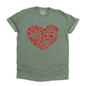 S.W.Smiley Christmas Outline Heart - Women's Garment Dyed Graphic T-Shirt - 1 of 4