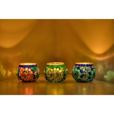 Handmade Multicolor Mosaic Glass Tealight Candle Holders Set