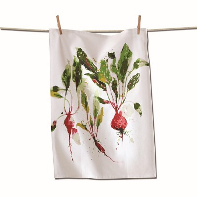 tagltd Garden Radish Dishtowel Cream Colored Cotton 26" X 18" Cleaning Kitchen Towel Machine Washable