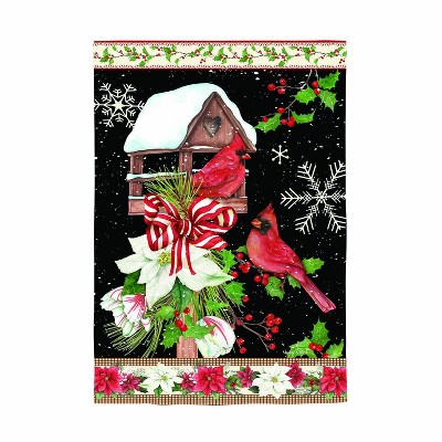 Joyful Cardinal Winter Scene Suede Garden Flag 12 x 18 Inches