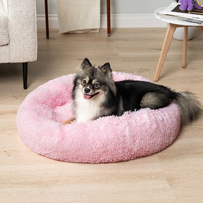 Small Pink Faux Fur Round Donut Pet Bed