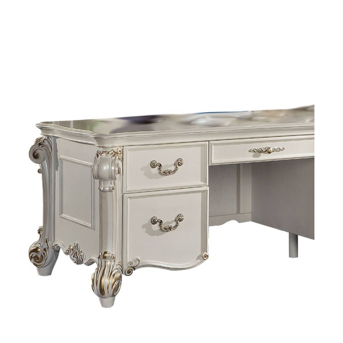 31" Vendome Desks Antique Pearl Finish - Acme Furniture: Executive Writing, Open Storage Shelf - thumbnail 2