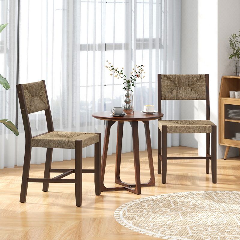 Tangkula Wooden Dining Chair Set of 2 w/ Natural Weave Seagrass Rattan Backrest & Seat, 3 of 9
