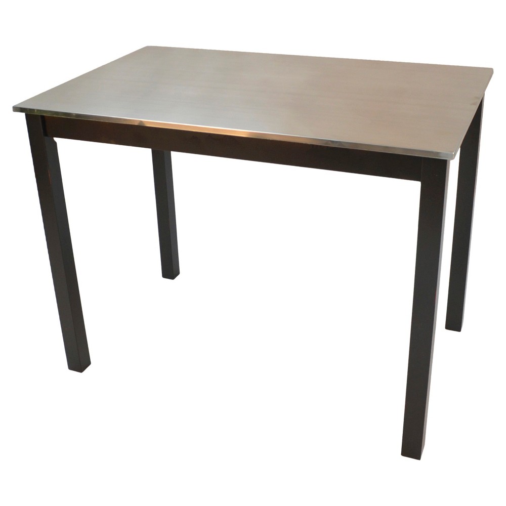 Photos - Dining Table Cooper Stainless Steel Top Bar Table Wood/Black - Carolina Cottage