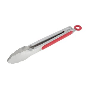 Unique Bargains Serving Tongs Lace Edge Food Tong 9-Inch Dishwasher Safe Stainless Steel Silicone 1Pcs - 1 of 3