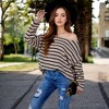 Anna-Kaci Women's Striped Boatneck Sweater with Relaxed Fit and Long Sleeves - 4 of 4