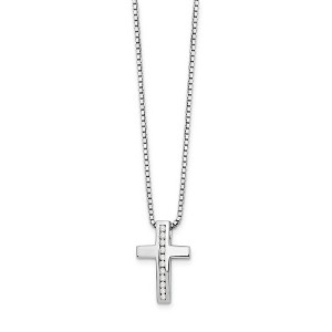 Black Bow Jewelry Diamond Cross Necklace in Rhodium Plated Silver, 18-20 Inch - 1 of 4